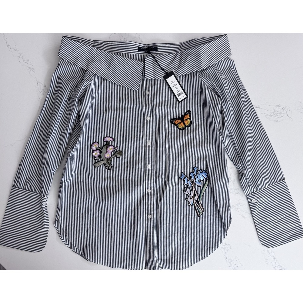 NWT Romeo & Juliet Couture Women's M Shirt Collar Off Shoulder Embroidered Patch